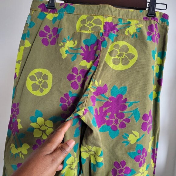 Green Paisley 70’s Style Wide Leg Green Flower Pants (Size: 42 Equal to a 10-12) - Picture 7 of 14